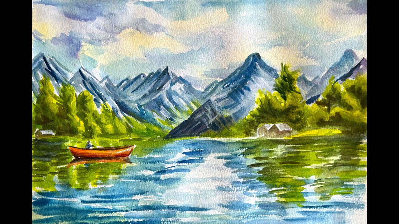 N1092 水彩风景Watercolor Landscape 수채화풍경- YouTube
