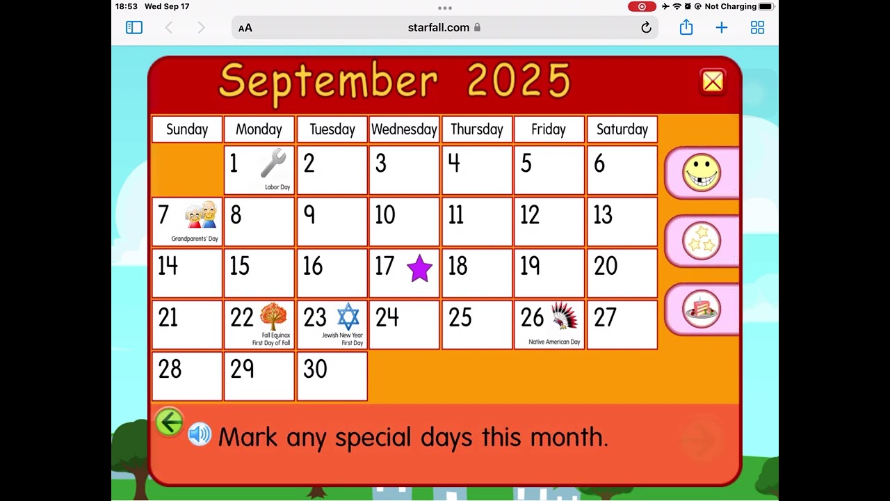 Starfall Daily Calendar - September 17, 2025