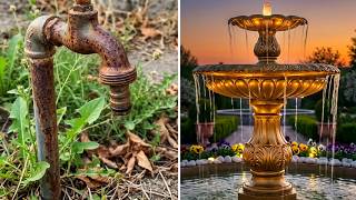 Old rusty pipe transforms into a stunning glowing garden fountain