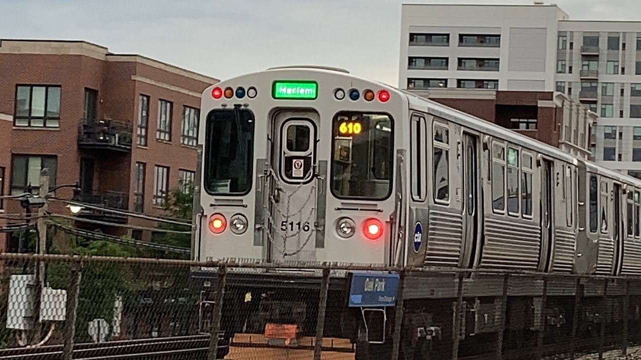 CTA Green line trains - Harlem CTA Station - YouTube