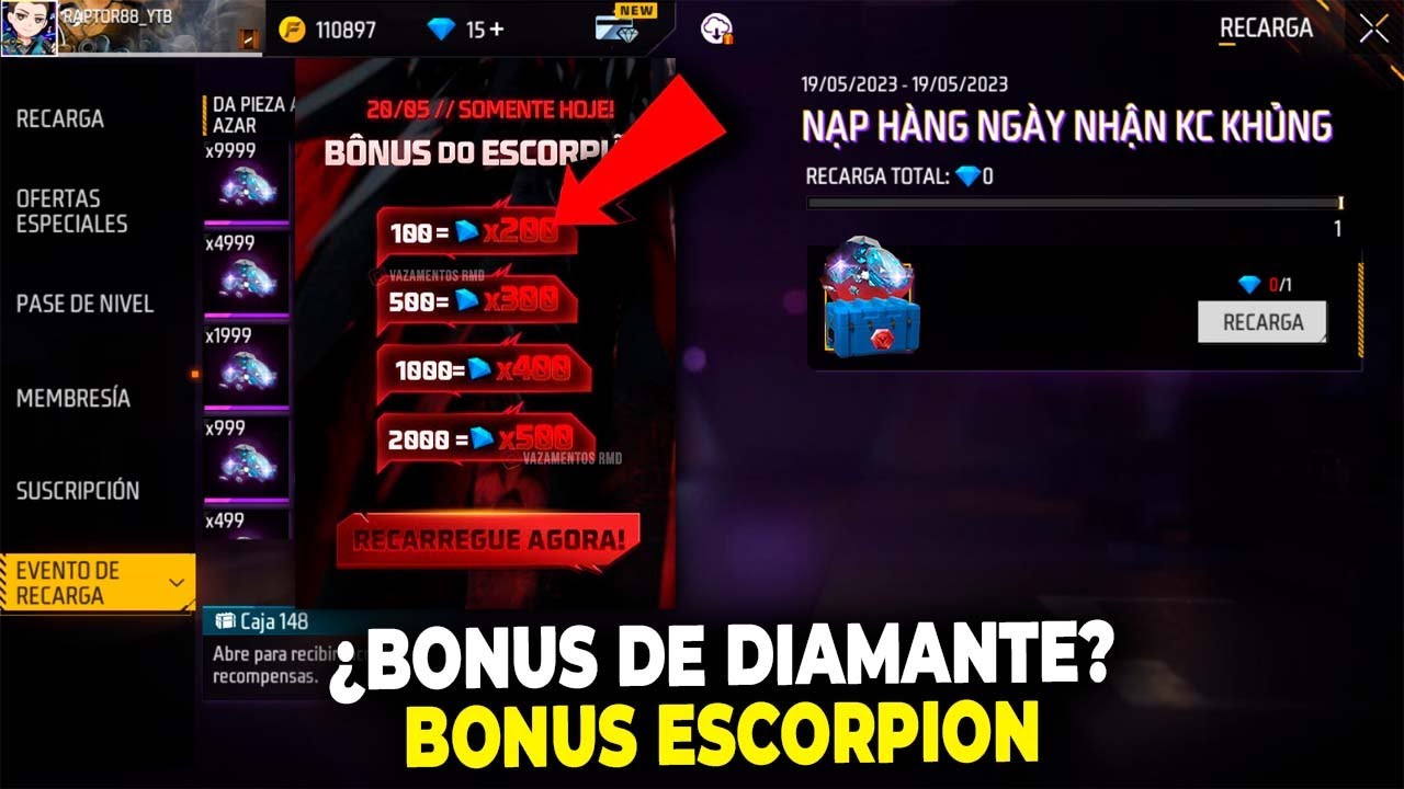 COMO FUNCIONA EL EVENTO DE RECARGA 100 DE BONUS DE DIAMANTES FREE FIRE  ¿CUENTA COMO RECARGA? 