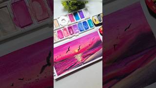 Pink Sunset Watercolor Painting #art #watercolor #shortsvideo #shorts #viralshorts #sunset