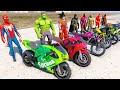 SpiderMan and Motorcycles Challenge With Superheroes IRON MAN, HULK, GOKU - GTA 5 MODS