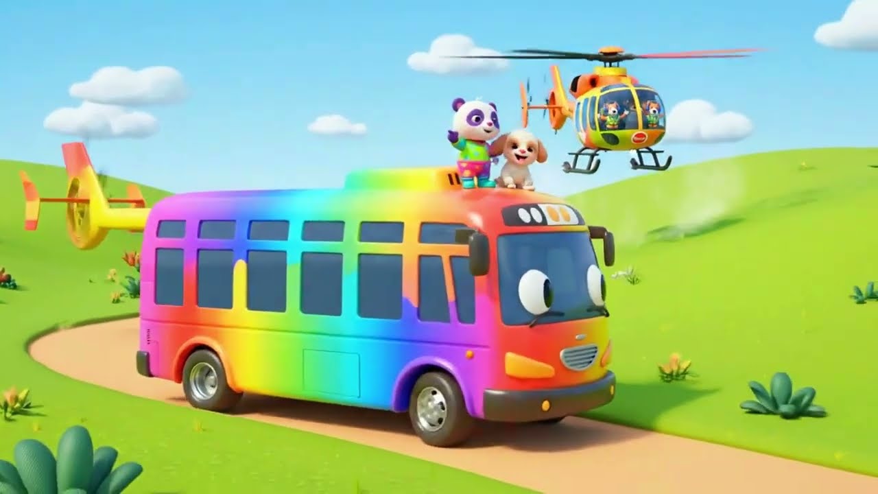 Wheels on the Bus Animal Bus Ride | Funny Jungle Friends Nursery Song 3D