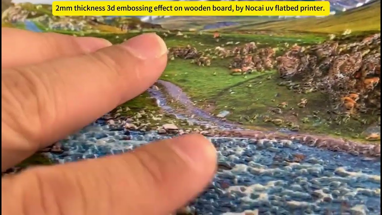 2mm thickness 3d embossing effect on wooden board, by Nocai uv flatbed printer.