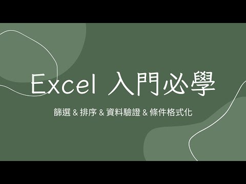Excel 入門必學 篩選 & 排序 & 資料驗證 & 條件格式化