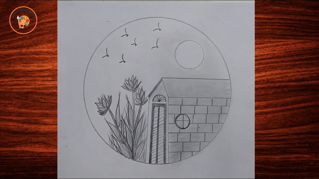 Pencil drawing in a circle scenery easy drawing Step by Step || Circle ...