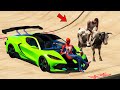 Spider-man Car and Franklin Cow Mega Ramp Long Jump Challenge - GTA 5