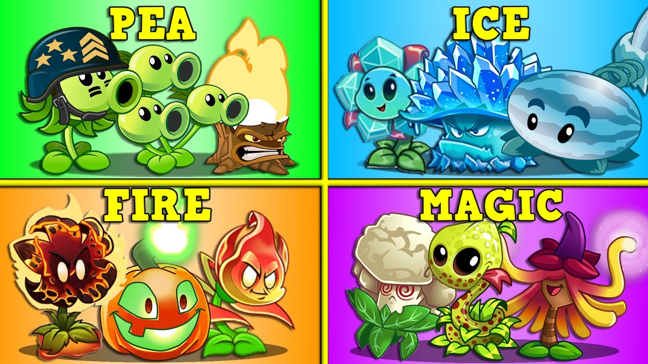 PvZ 2 Team PEA x ICE x FIRE x MAGIC  Battle - Which Team Plants Will Win?