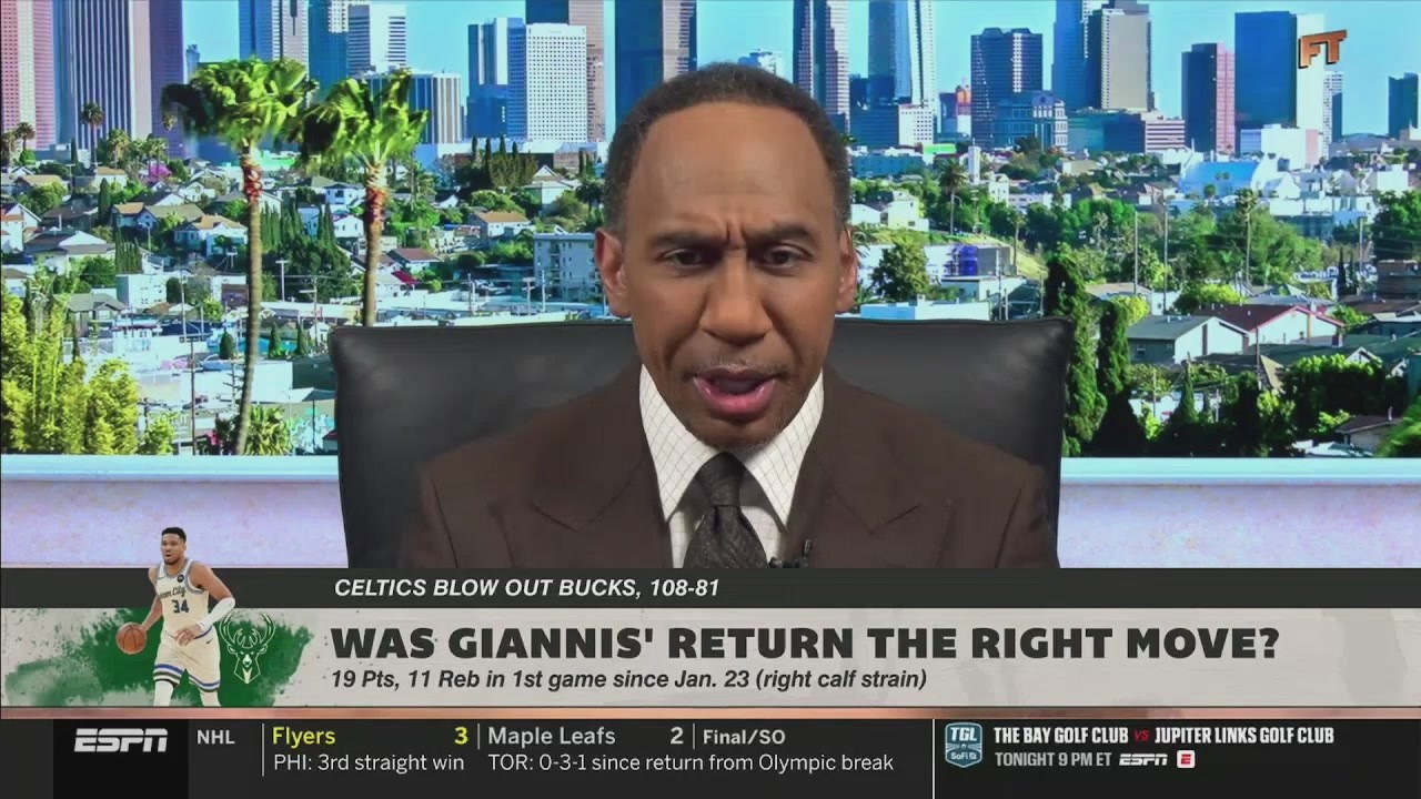FIRST TAKE | Stephen A. reacts to Giannis drops 19-pts in return but Bucks routed by Celtics 108-81