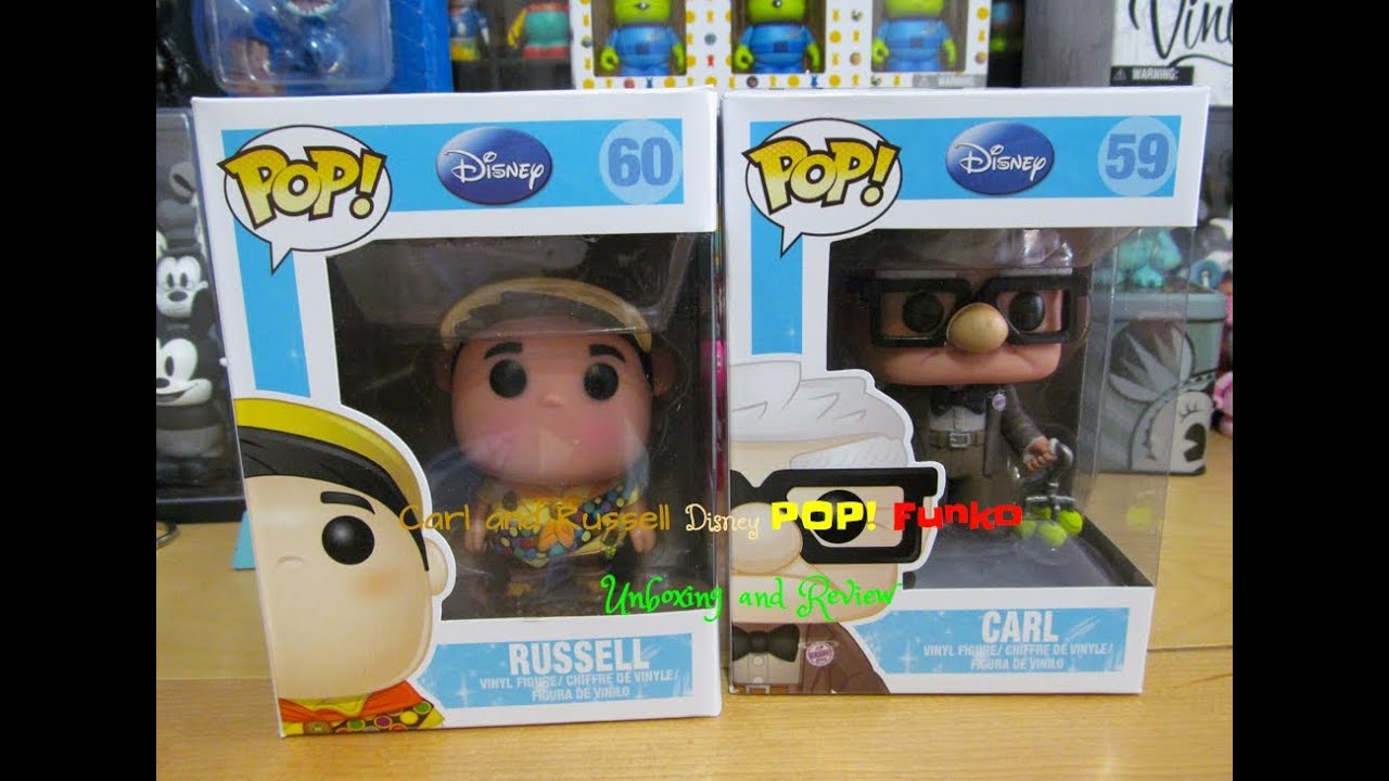 Buy the Funko Pop Disney Pixar UP Russell (#60) & Carl (#59) Vinyl Figures  (Set Of 2)