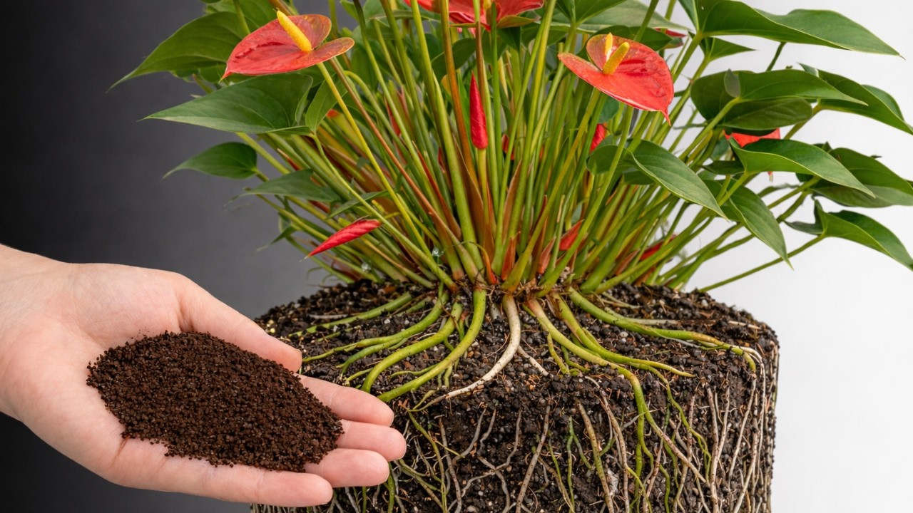 Достаточно посыпать всего одной чайной ложкой кофе! Антуриум внезапно отращивает 100 корней и цве...