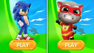 Sonic Dash Vs Talking Tom Hero Dash - Gameplay Speed Run - Movie Sonic Vs Tom 🎮🎯