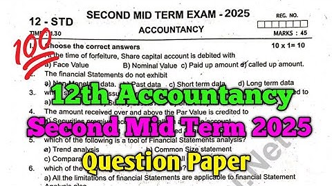 12th Accountancy Second Mid Term Question Paper 2025