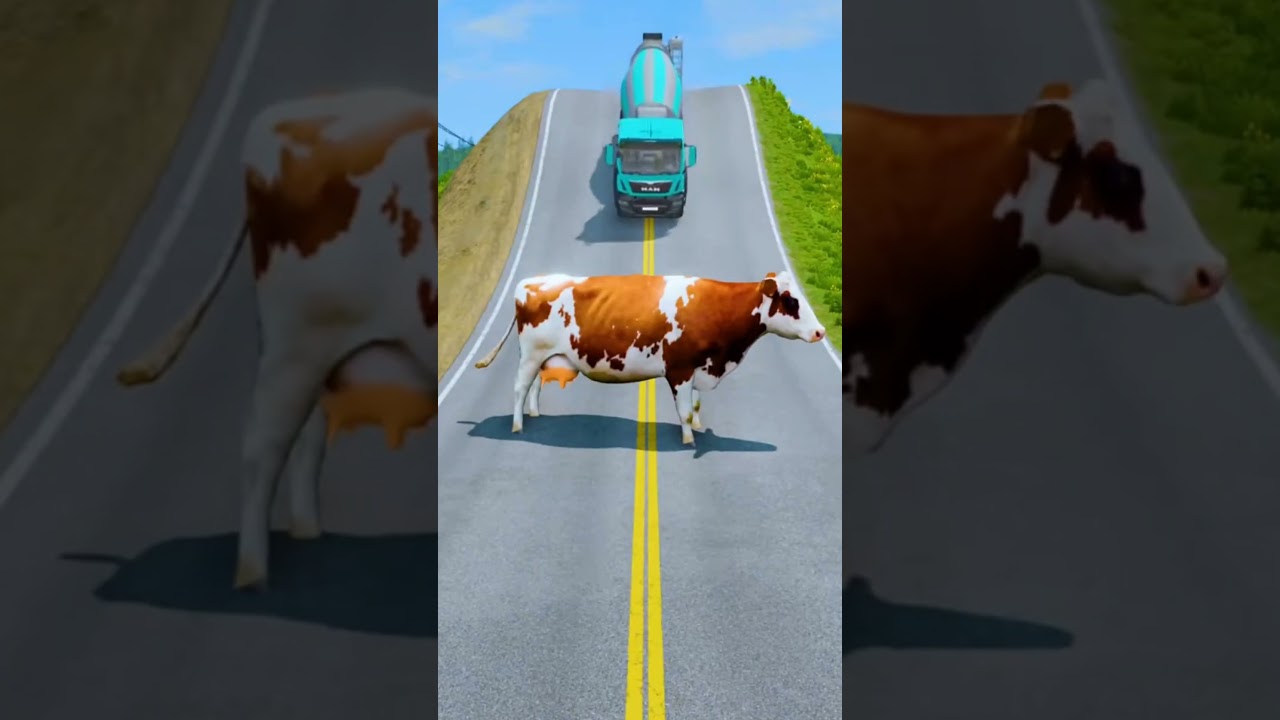 COW VS Polar Bear on Road Crazy Animal Game🐄🚘💯