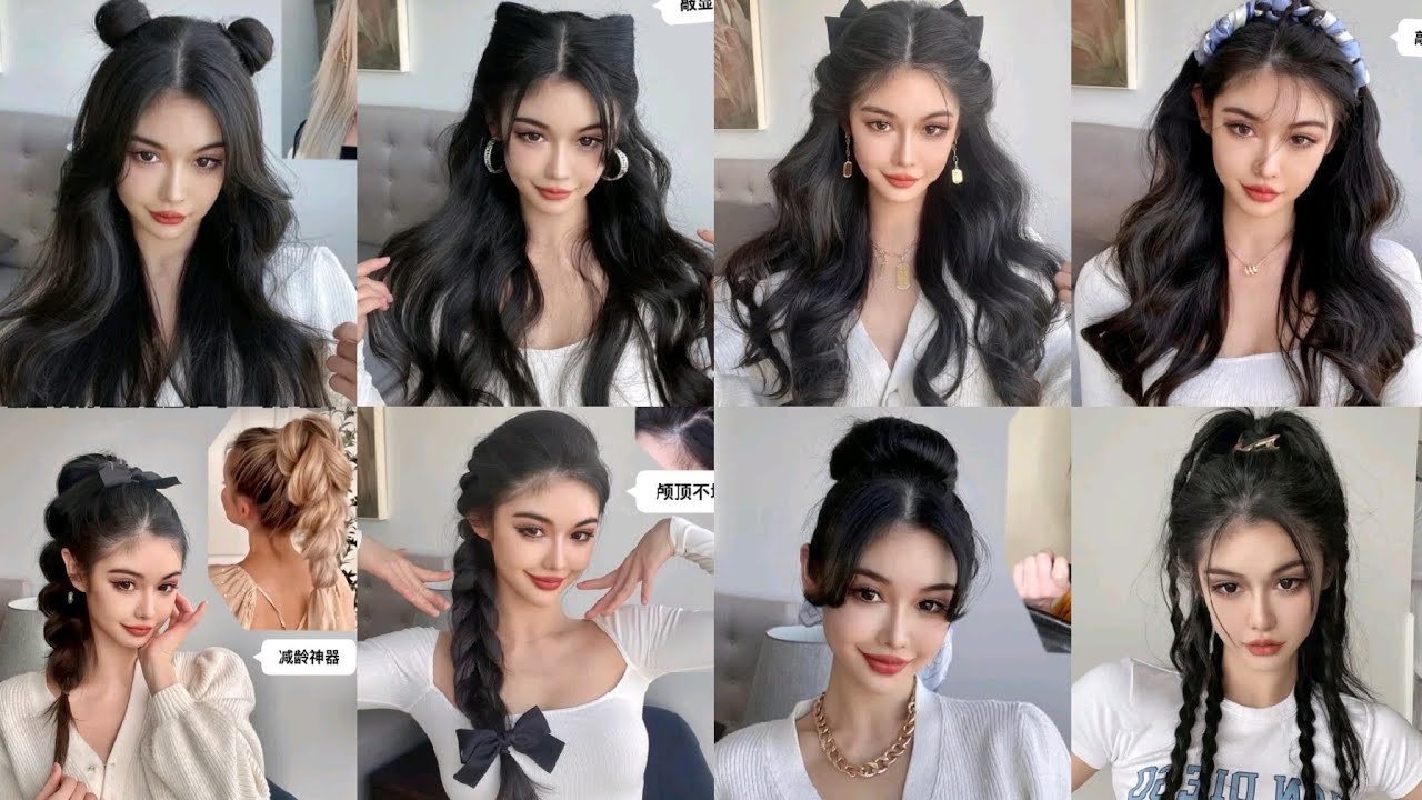 Cute Korean hairstyles Tutorial for Long hair 🆕 in 2021 - YouTube