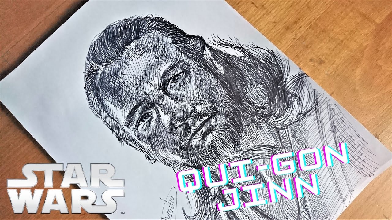 Star Wars is Qui Gonn Jin in Detailed portrait Ballpoint sketch!