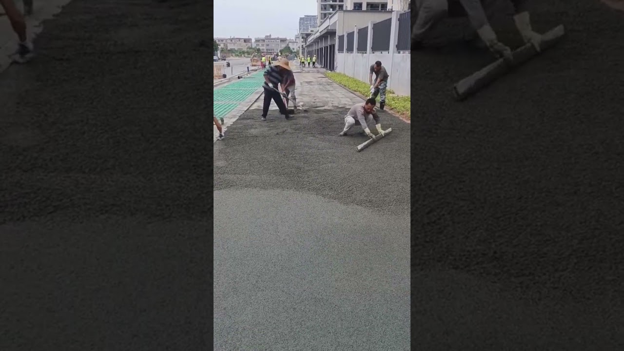 the process of making sidewalks in high-rise building areas 