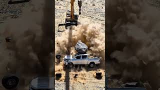 Liebherr Crane Drops 14-Ton Boulder on Toyota Hilux – Instant Pancake (Real-Time) #shorts