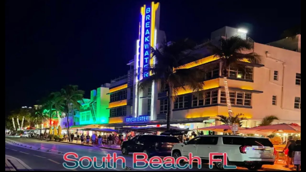 South Beach Miami Walkthrough - Ocean drive at night
