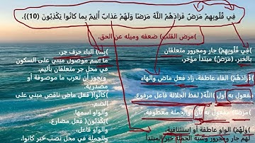 إعراب : " في قلوبهم مرضٌ فزادهم الله مرضاً ولهم عذابٌ أليمٌ بما كانوا يكذبون " آية 10 سورة البقرة