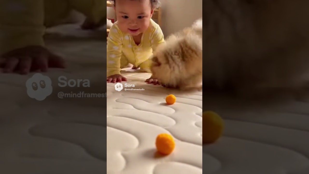Baby vs Pomeranian Puppy - Cheese Ball Cute Battle