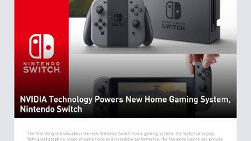 Nvidia Technology powers Ninetndo Switch Home Gaming Console