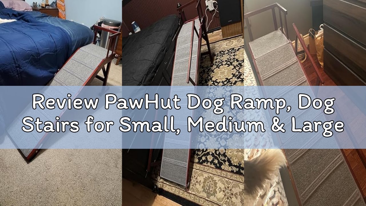 Review PawHut Dog Ramp, Dog Stairs for Small, Medium & Large Dogs, Pet Ramp for Bed or Couch with Re