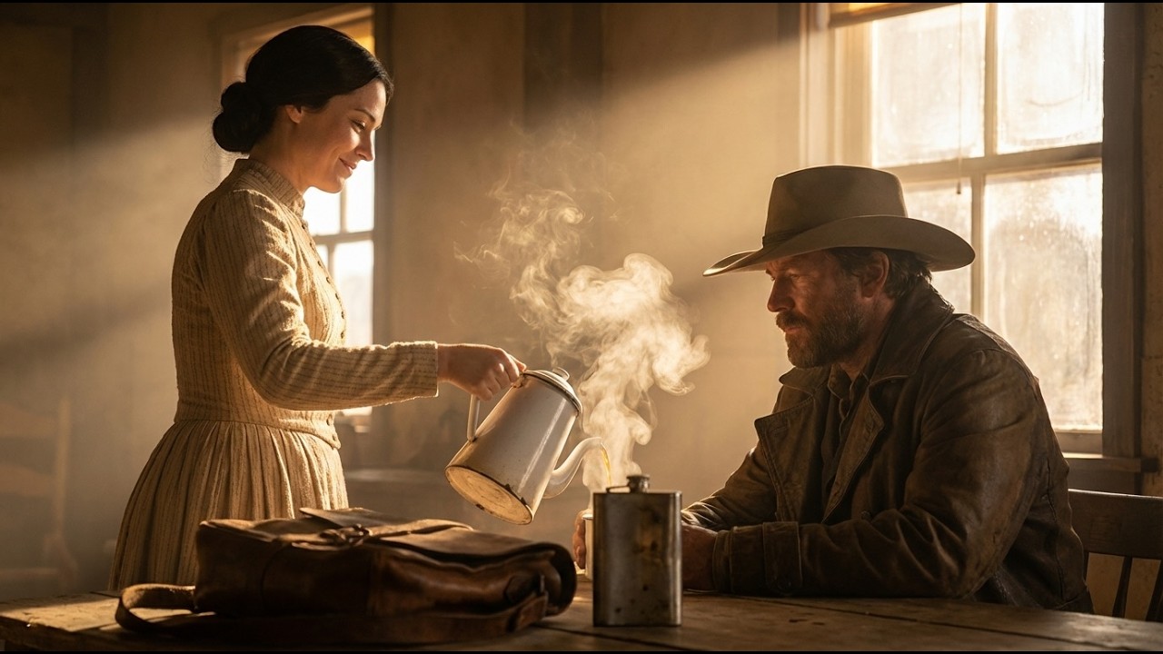 Ses mains tremblaient en lui servant du café — le cowboy savait qu’elle fuyait quelque chose.
