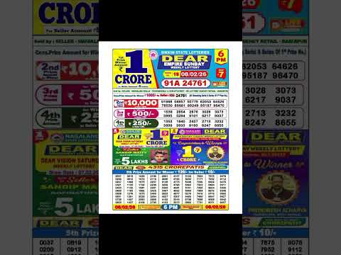 Dear Lottery Result Today 6pm 08 02 2026 Dearlottery Short Lotteryresult 