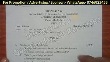 2022 Additional English Bcom / BBM 3rd Sem Question paper gulbarga university CBCS UG degree courses