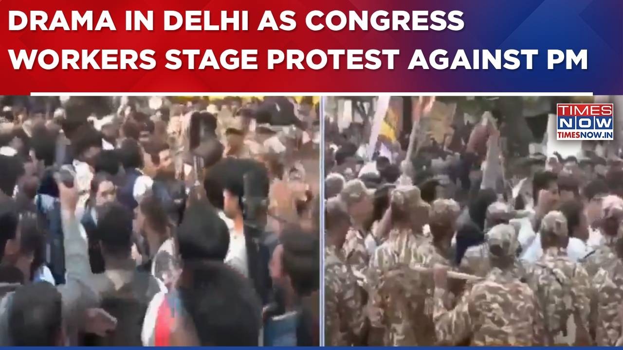 High Drama In Delhi As Congress Workers Stage Protest Against PM Modi, Clash With Security Officials