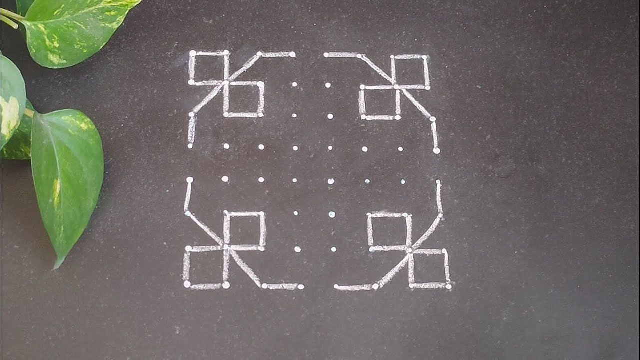 Flower pot rangoli kolam design for Apartments | 8x8 dots rangoli designs