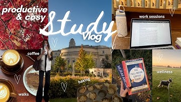 PRODUCTIVE STUDY VLOG | library, dog walks, baking, coffee, cosy days & self-care ☕️🩶🐾