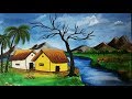 Acrylic Riverfront Landscape Painting | Nature Scenery Painting