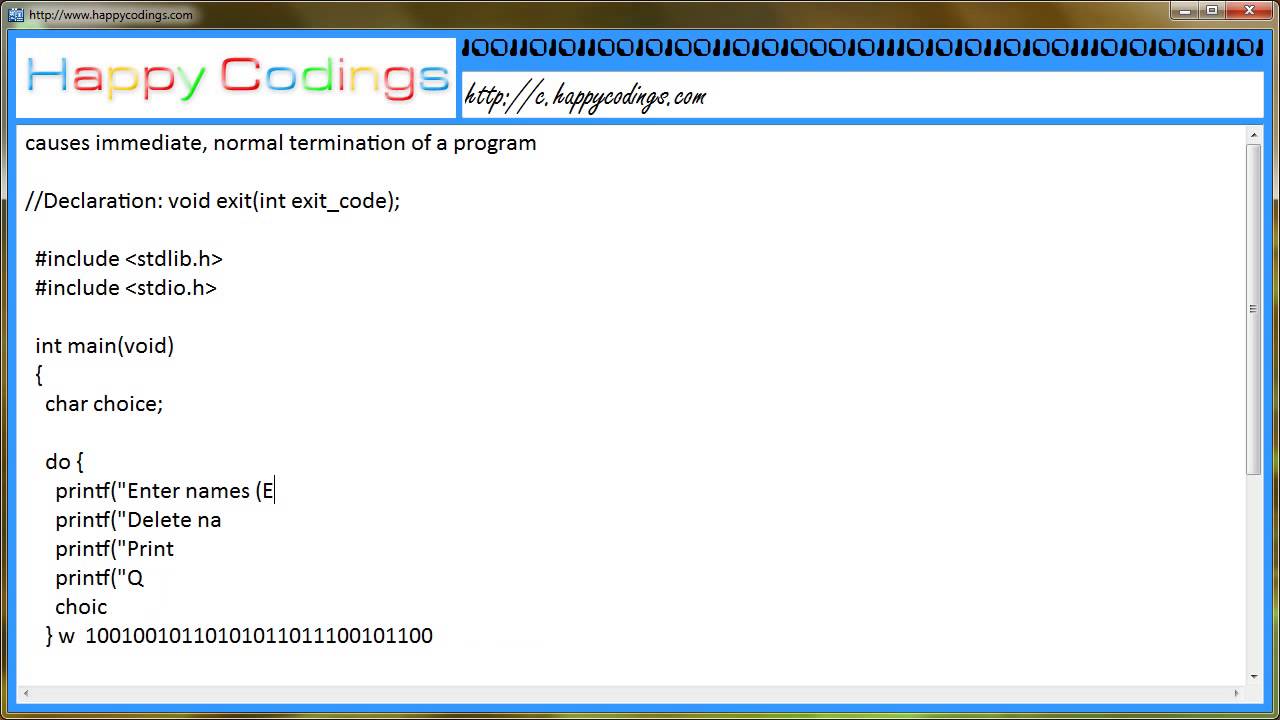 causes immediate, normal termination of a program c code example - YouTube