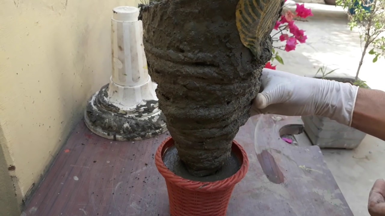 How to make beautiful cement pot at home easily - YouTube