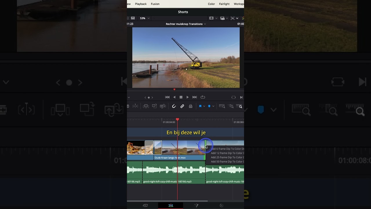 Sneller transitions maken in DaVinci Resolve (met rechtermuisknop)