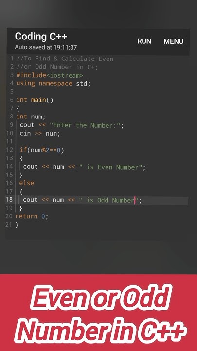 Even or Odd Number in C++ #evenodd #cpp #beginners - YouTube
