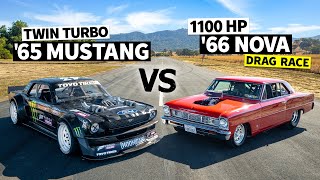 1100hp Chevy Nova Dragster, Big Block + Slicks vs Ken Block's AWD Mustang \/\/ Hoonicorn vs The World