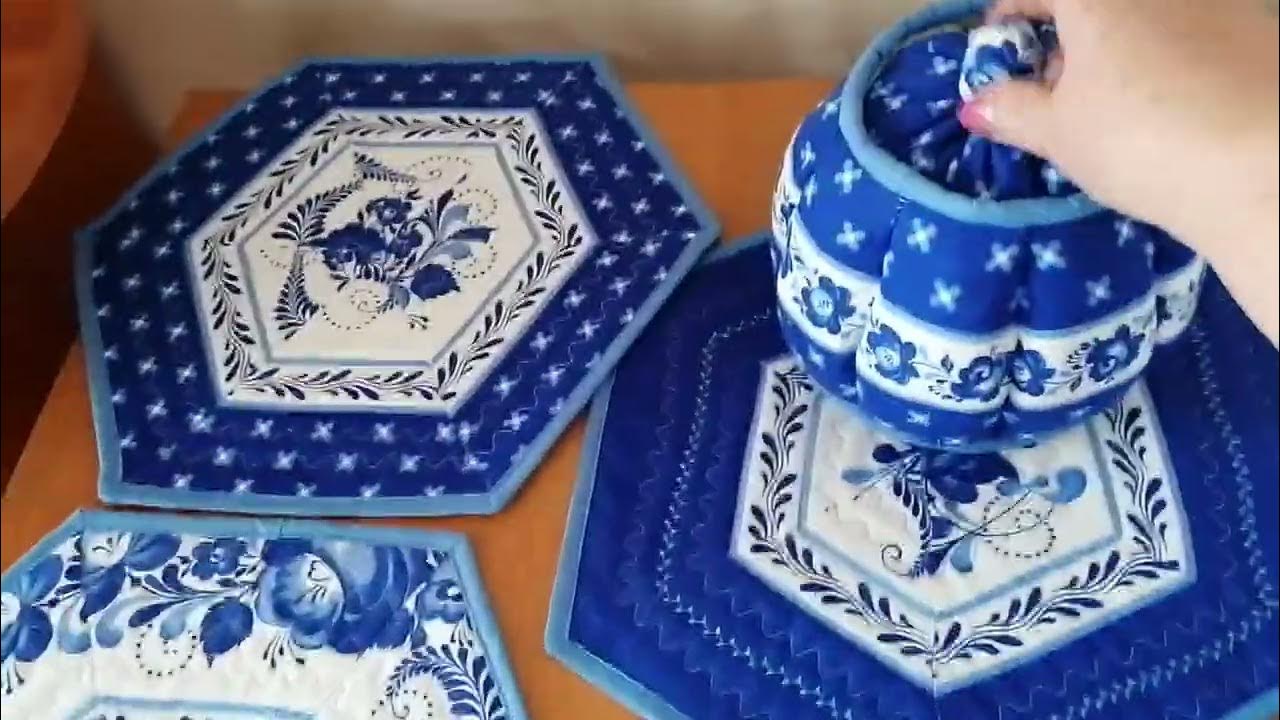 комплект из рогожки под "Гжель" - YouTube