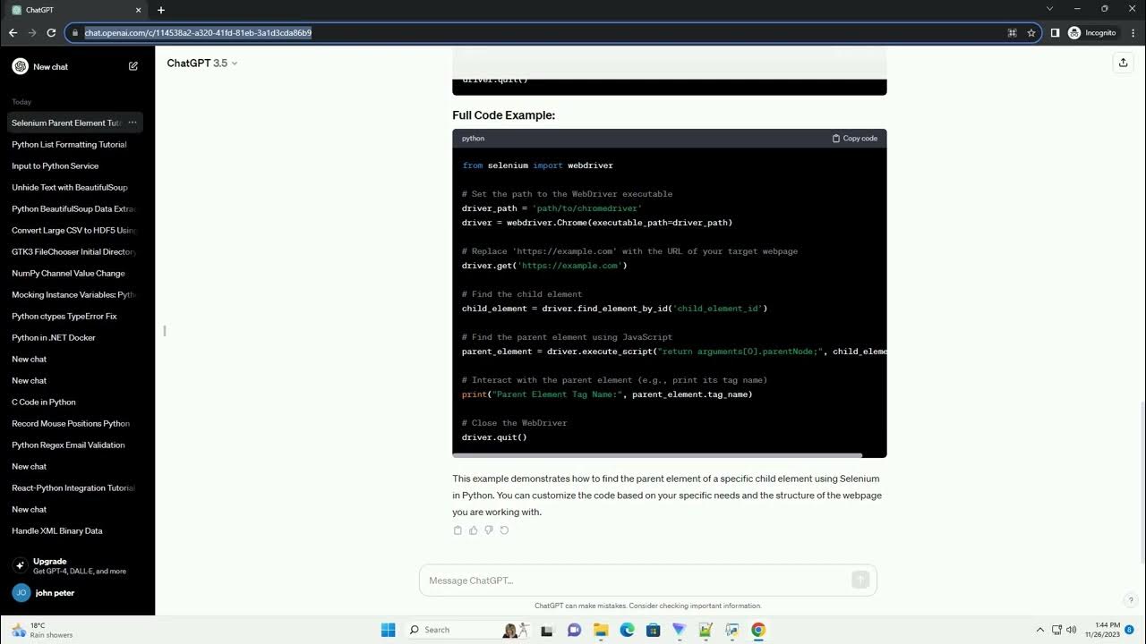 Find parent element by selenium python youtube