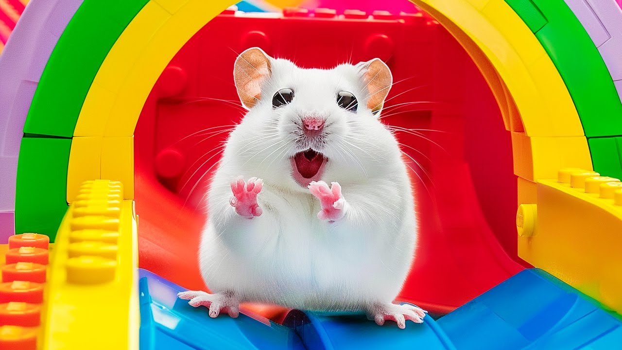 Hamster Escapes from LEGO Rainbow Maze | Hamster Maze