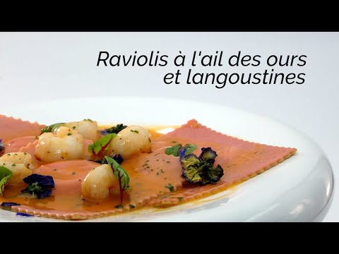 Raviolis à l'ail des ours et langoustines