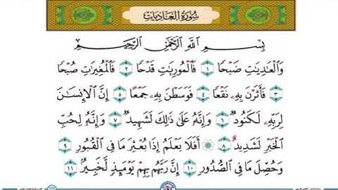 سورة العاديات مكررة كل أية سبع مرات بصوت الحصرى المعلم لتسهيل الحفظ على الاطفال