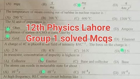 solved mcqs 12th class physics lahore group 1 paper 2024 | 2nd year physics paper
