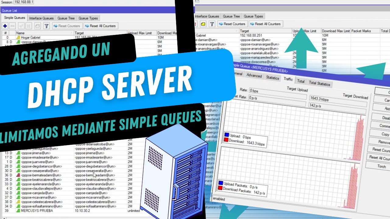 RB4011, agregamos un DHCP SERVER, y limitamos mediante SIMPLE QUEUES ...