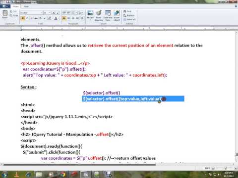 OFFSET METHOD IN JQUERY DEMO TAMIL