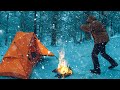 Solo Camp in an Instant Tent - Winter Storm Camping in the Snow - ASMR Camping Adventure