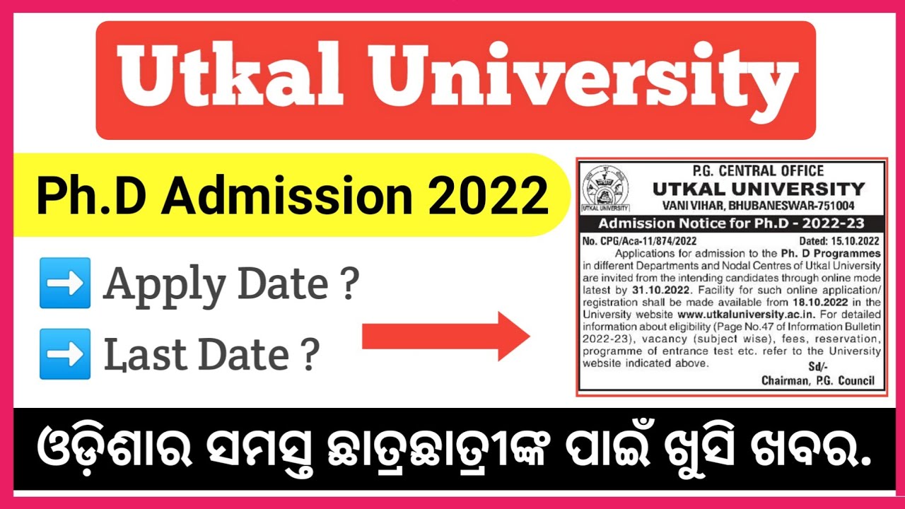 phd admission in utkal university 2022